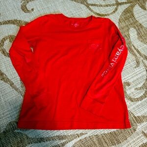 VINEYARD VINES long sleeve red shirt, metallic sleeve writing, size medium